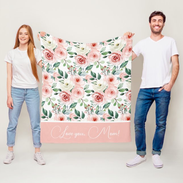 Polaire Couverture personnalisée Rose aquarelle (En situation)