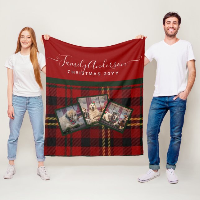 Polaire Couverture photo de Noël - Collage Tartan Rouge (En situation)
