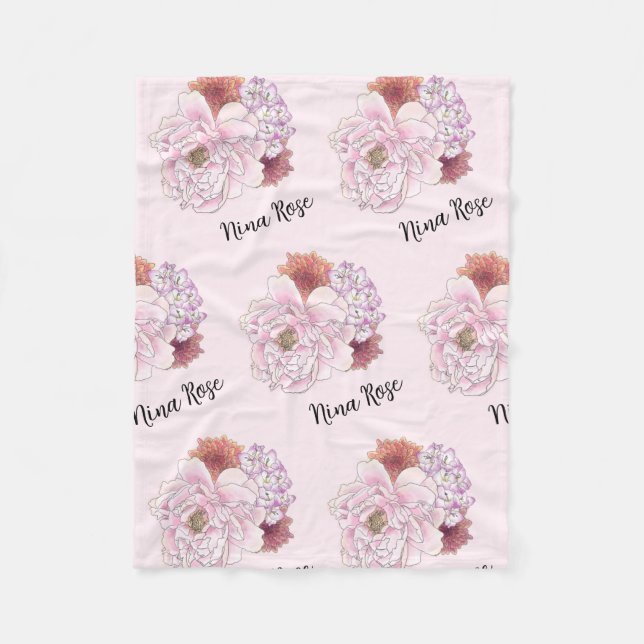 Polaire Couverture pour enfants rose et floral personnalis (Devant)