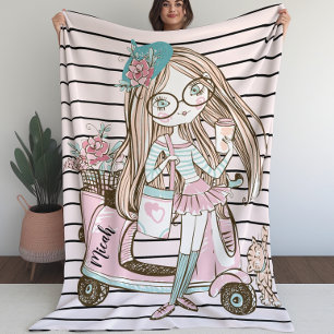 Polaire Couverture pour filles avec fille et chat avec sco