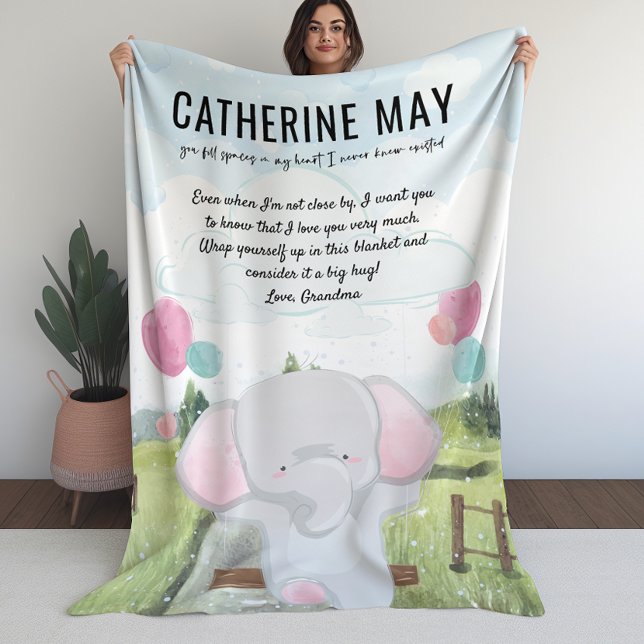 Polaire Couverture pour grand-enfant avec message et éléph (Blanket for Grandchild with Message and Elephant)