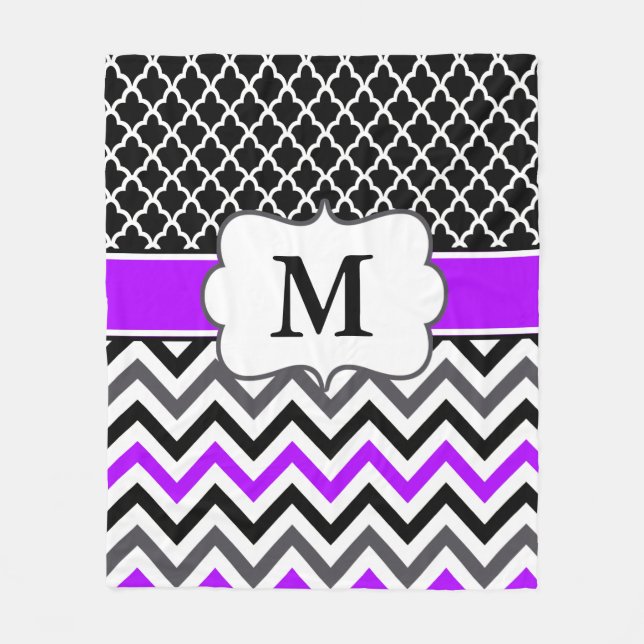 Polaire Couverture pourpre noire de monogramme de Chevron (Devant)