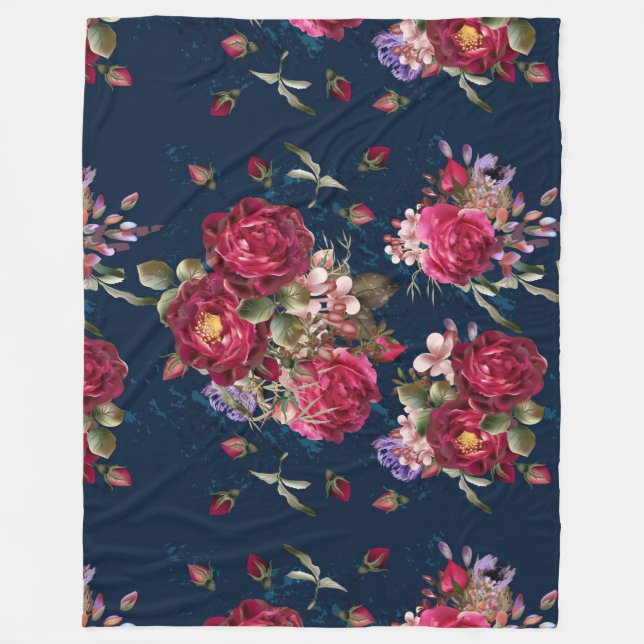 Polaire Couverture rose florale bleu-foncé d'ouatine (Devant)
