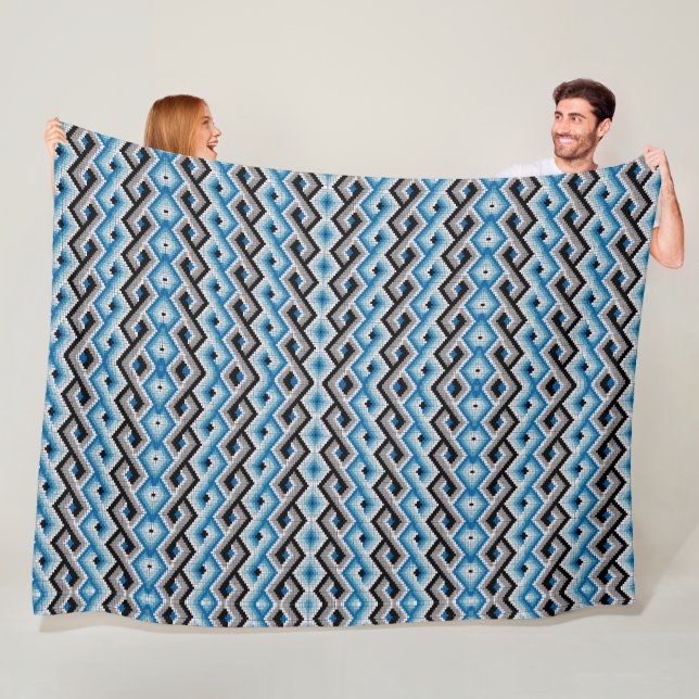 Polaire Couverture Sherpa Azteque Géométrique Bleue (En situation)