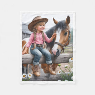 Polaire Couverture Sherpa Cowgirl et Cheval