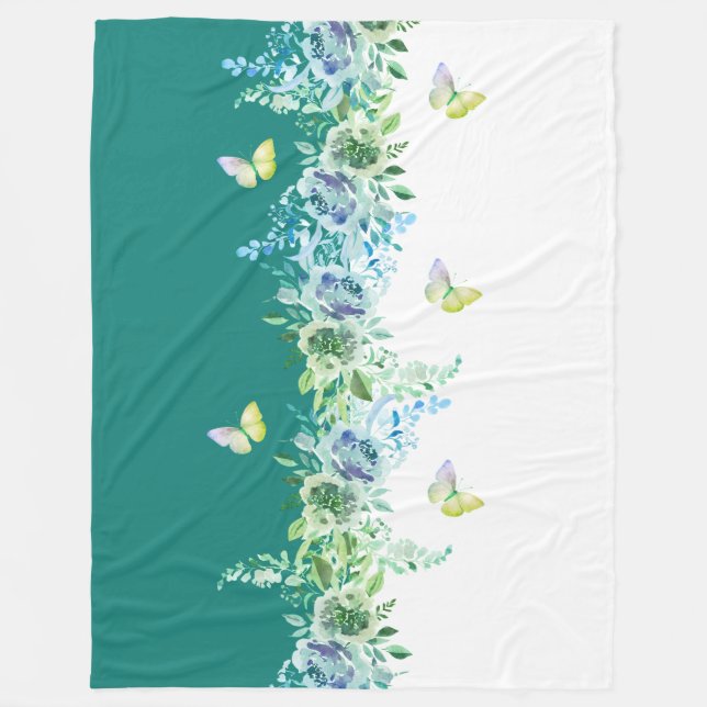 Polaire Couverture Sherpa florale et papillon sarcelle cos (Devant)