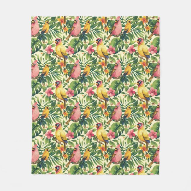 Polaire Couverture sherpa oiseaux et fleurs tropicales (Devant)