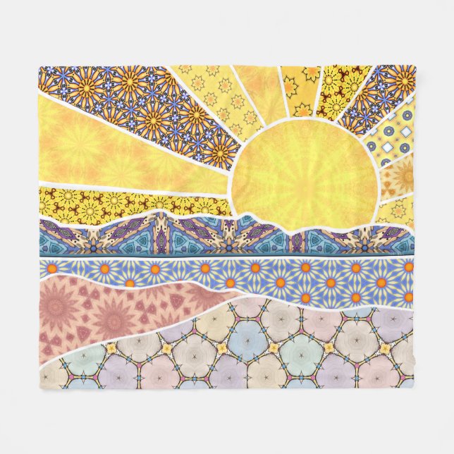 Polaire Couverture Sherpa Patchwork Mountain Sunrise (Devant (Horizontal))