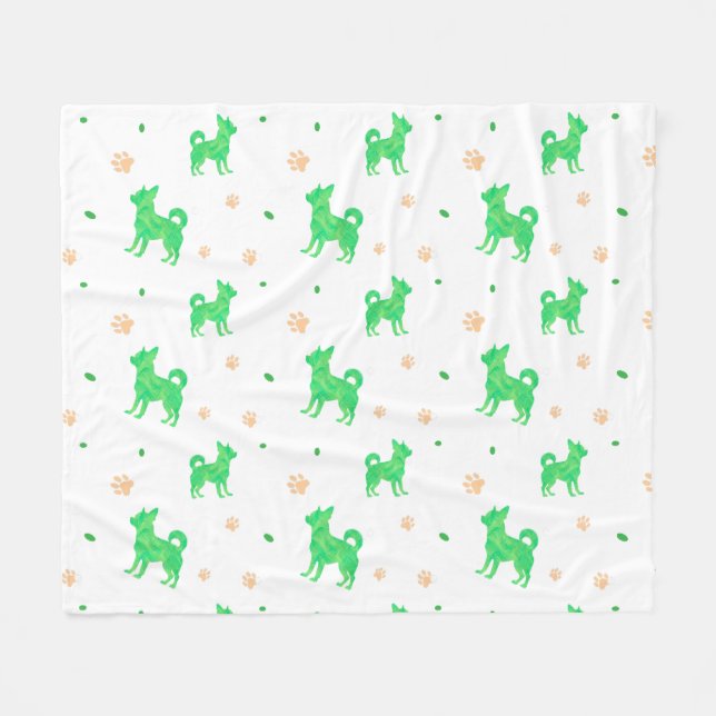 Polaire Couverture silhouette de chihuahua vert pastel min (Devant (Horizontal))