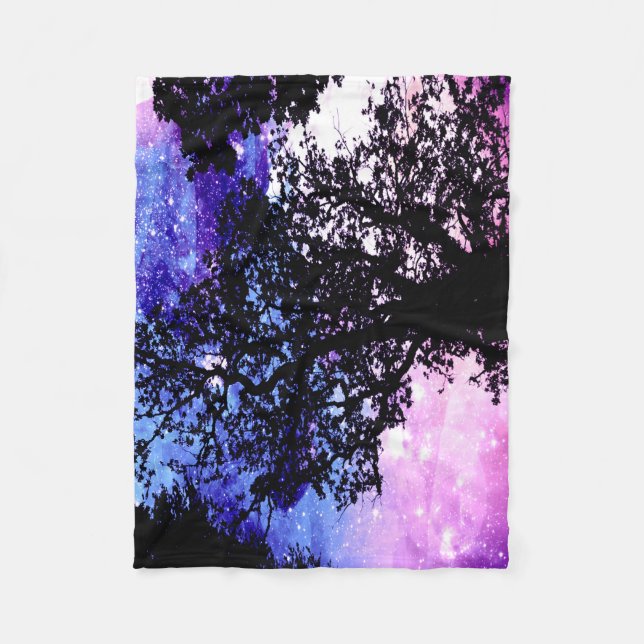 Polaire Couverture spatiale bleu lavande d'arbres noirs (Devant)