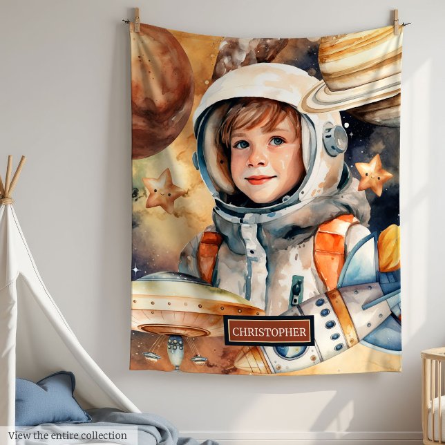 Polaire Couverture spatiale personnalisée avec astronaute  (Personalized Space Blanket with Astronaut for Boys

)