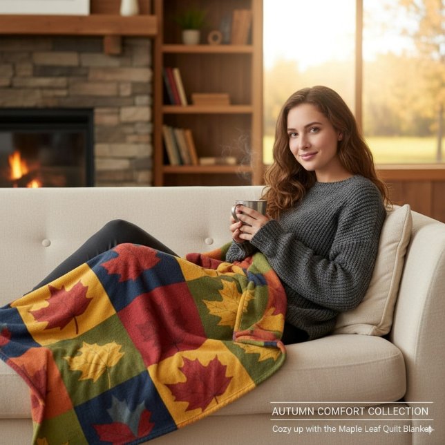 Polaire Couverture style patchwork d'automne avec feuilles (Créateur téléchargé)