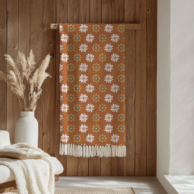 Polaire Couverture Terracotta Groovy Design Fleur des anné (Terracotta Blanket Groovy 70s Flower Design)
