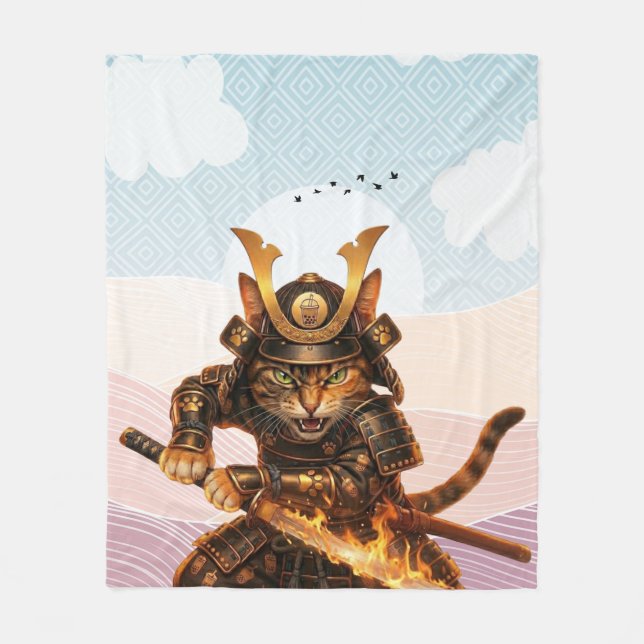 Polaire Couverture Traditionnelle Japonaise Chat Samouraï  (Devant)