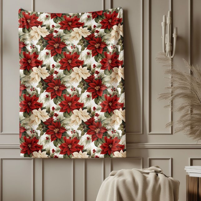 Polaire Couverture traditionnelle rouge Poinsettia Style d (Traditional Blanket Red Poinsettia Holiday Style)