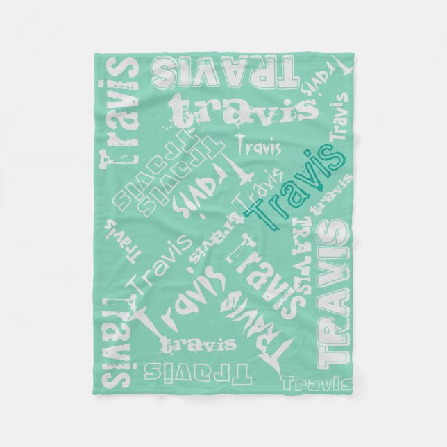Polaire Couverture turquoise verte et gris pâle Nom Collag (Devant)