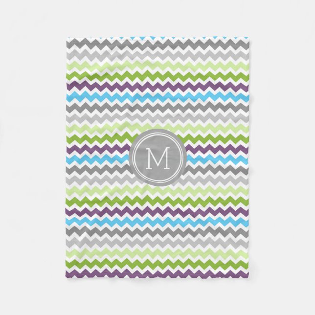 Polaire Couverture vert-bleu de monogramme de motif de (Devant)