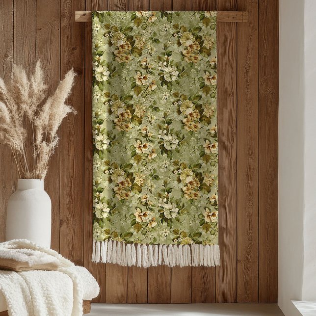 Polaire Couverture Vert Sauge Luxe Design Botanique Or (Sage Green Blanket Luxury Gold Botanical Design)