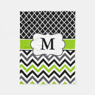 Polaire Couverture verte noire de monogramme de Quatrefoil