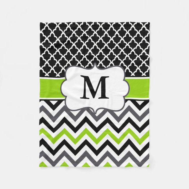Polaire Couverture verte noire de monogramme de Quatrefoil (Devant)