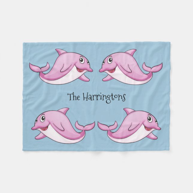 Polaire Cute Dolphins nom personnalisé flece couverture (Devant (Horizontal))