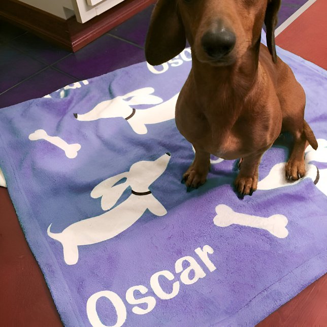 Polaire Cute Violet Personnalisée Couverture Dachshund (Purple personalized doxie blanket)
