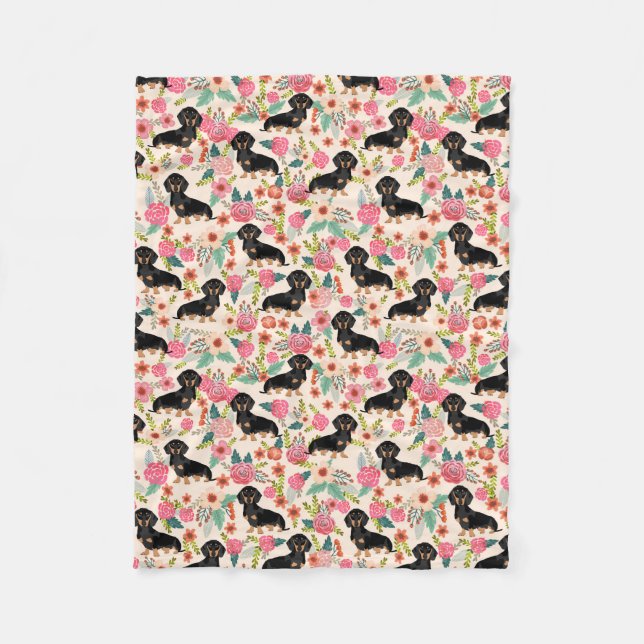 Polaire Dachshunds couverture - mignon chien doxie floral (Devant)