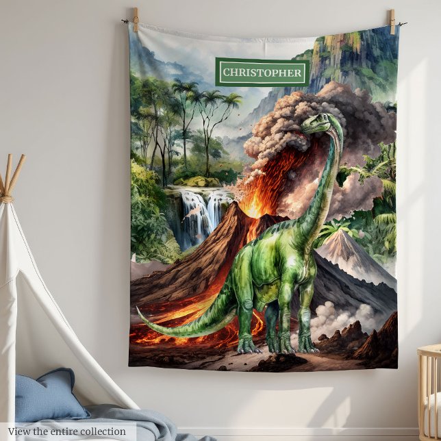 Polaire Dinosaur Anniversaire Couverture Nom personnalisé  (Dinosaur Birthday Blanket Custom Name for Boys)