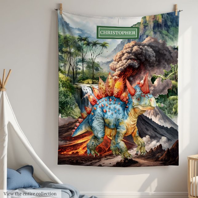 Polaire Dinosaure Anniversaire Couverture Aquarelle Person (Dinosaur Birthday Blanket Watercolor Personalized Boys)