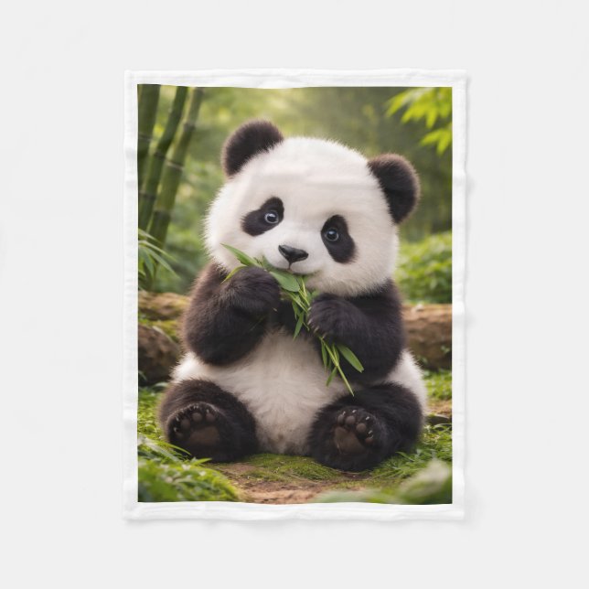 Polaire Doux bébé panda mangeant une couverture en molleto (Devant)