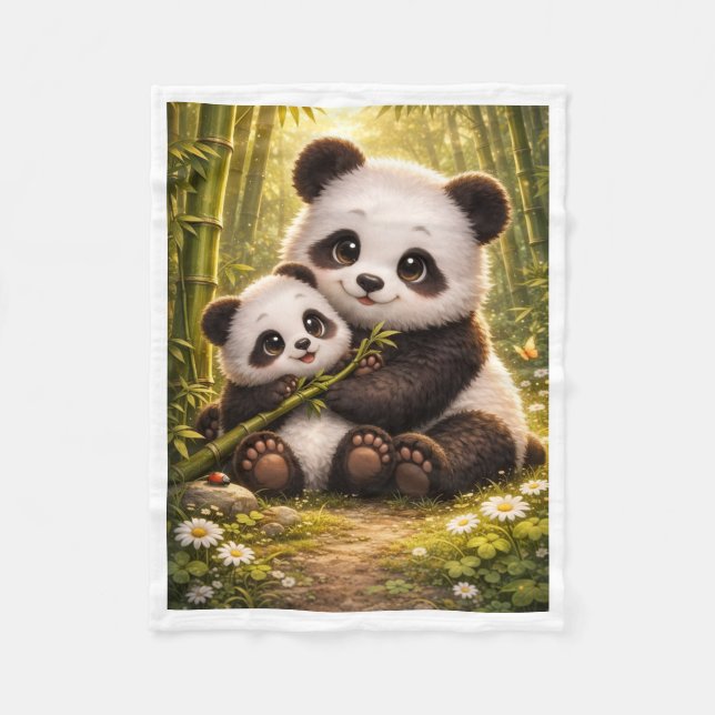 Polaire Doux Pandas dans la Forêt de Bambou Couverture en  (Devant)