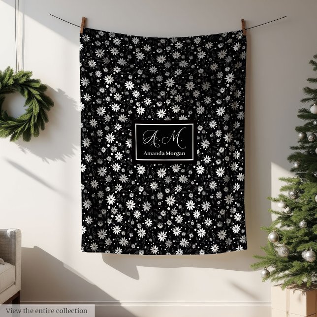 Polaire Élégante couverture de fleurs sauvages monochromes (Monochrome Wild Flowers Blanket Elegant Custom Accent)