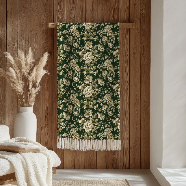 Polaire Élégante couverture de fleurs vert foncé et or (Elegant Dark Green and Gold Flowers Blanket)