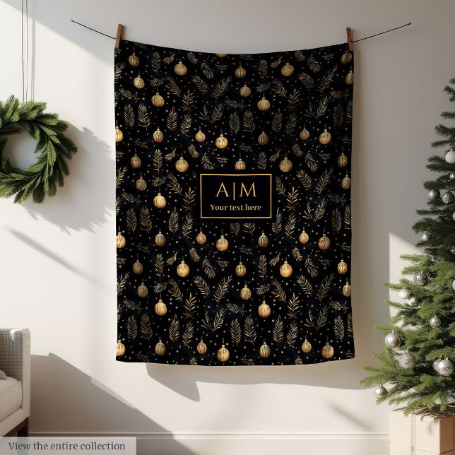 Polaire Élégante couverture de vacances à l'aquarelle noir (Stylish black and gold watercolor holiday blanket wrap)