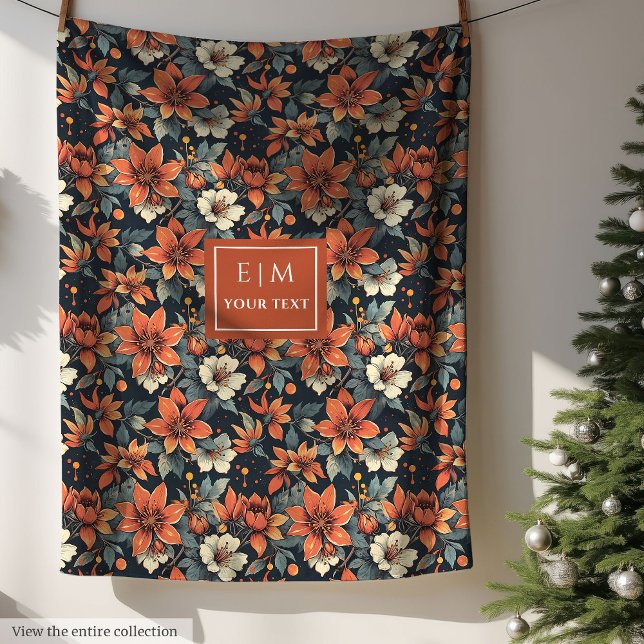 Polaire Elégante couverture florale automne dans les tons  (Elegant fall floral blanket in rusty tones pastel)