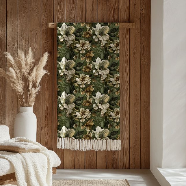 Polaire Élégante couverture verte et or Accent botanique c (Elegant Sage Green Blanket Botanical Gold Accent)