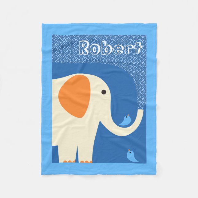 Polaire Éléphant et couverture bleue d'ouatine d'oiseaux (Devant)