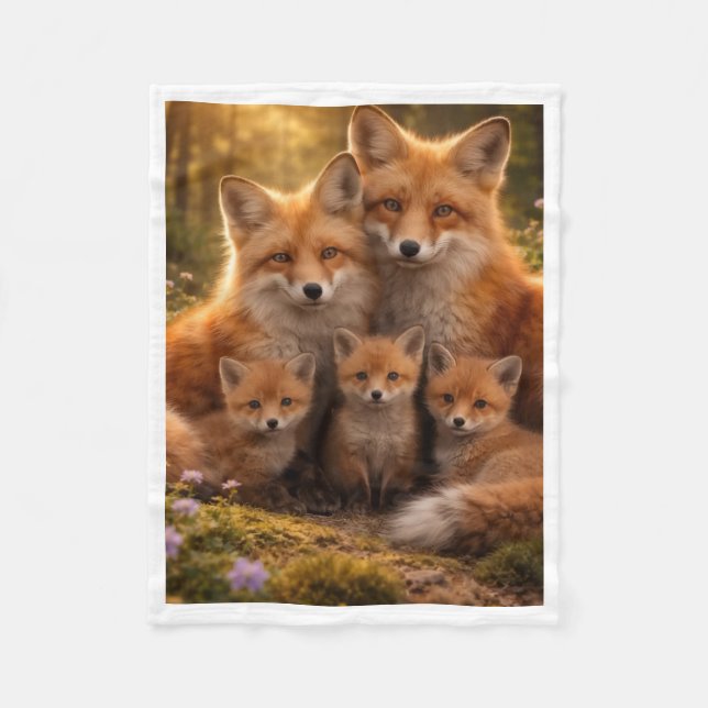 Polaire Famille de renards mignons dans une couverture de  (Devant)