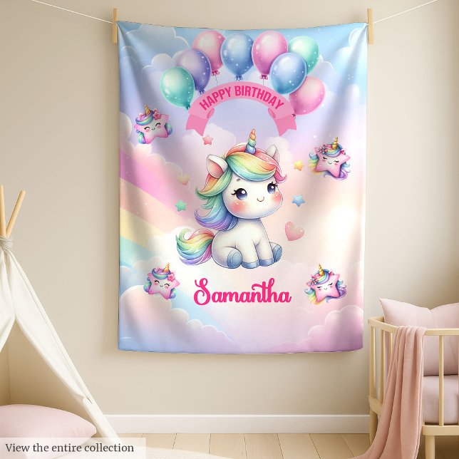Polaire Fille 1er Anniversaire Couverture Unicorn Pastel C (Girl 1st Birthday Blanket Unicorn Pastel Gift)