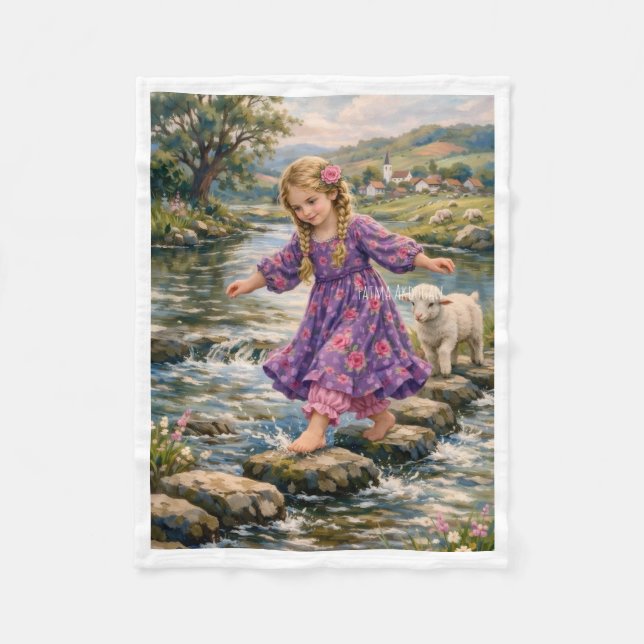 Polaire Fille traversant la rivière avec couverture d'agne (Devant)