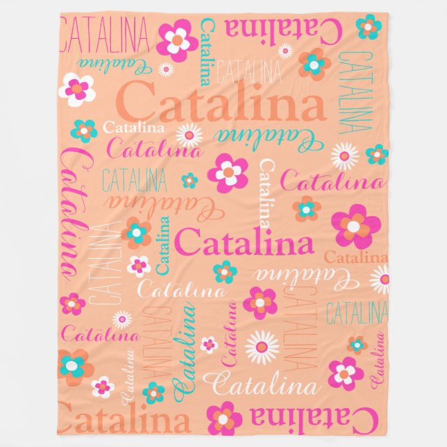 Polaire Fleur d'aqua rose et blanc rose pâle et couverture (Devant)