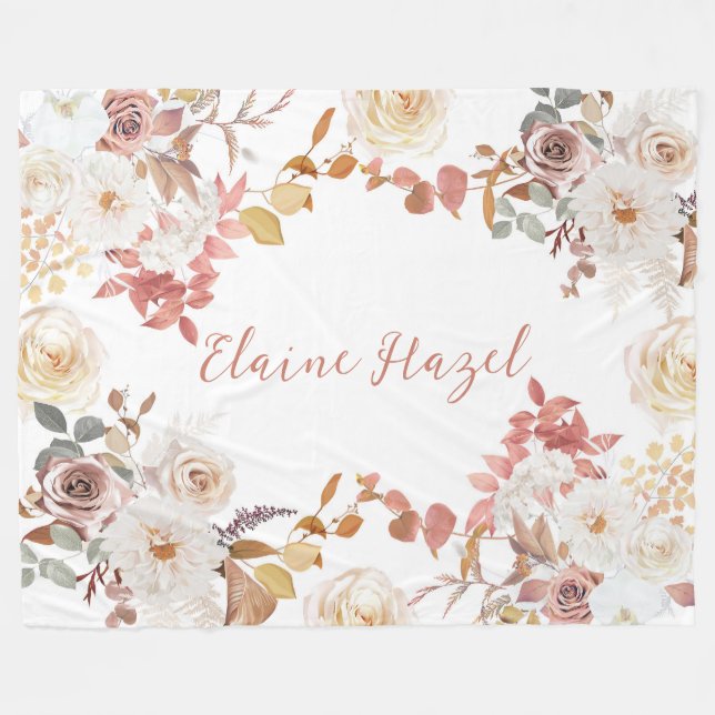 Polaire Fleurs Boho personnalisées sur couverture en polai (Devant (Horizontal))