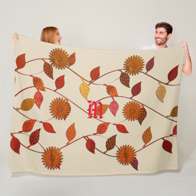 Polaire Fleurs De Feuilles Fleurs De Beige Chic Couverture (En situation)