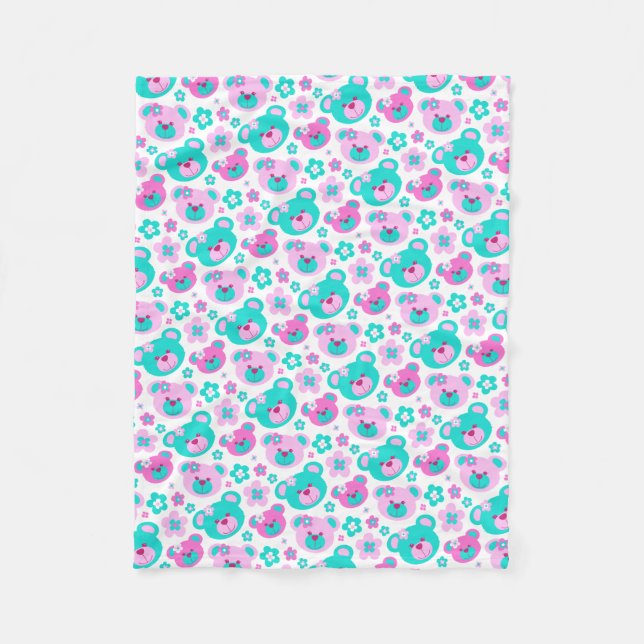 Polaire Fleurs d'ours en peluche couverture d'aqua rose (Devant)