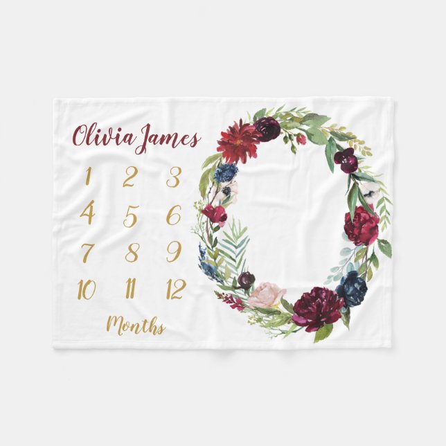 Polaire Floral Baby Girl Milestone mensuelle couverture bé (Devant (Horizontal))