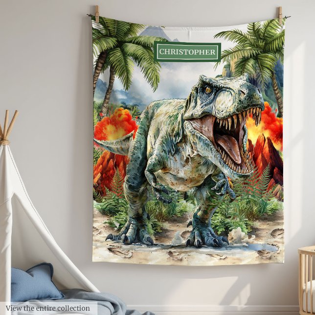 Polaire Gras T-Rex Dinosaur Couverture Nom personnalisé po (Bold T-Rex Dinosaur Blanket Custom Name for Boys)
