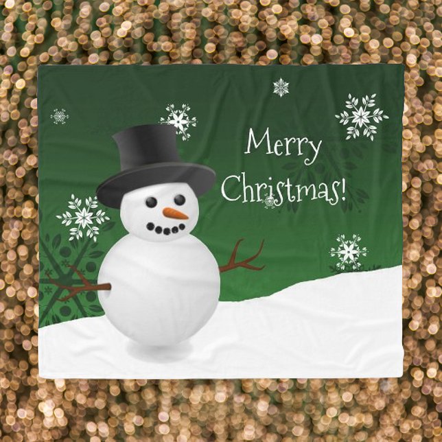 Polaire Green Snowman Winter Scene Couverture de Noël (Green Snowman Winter Scene Christmas Fleece Blanket)