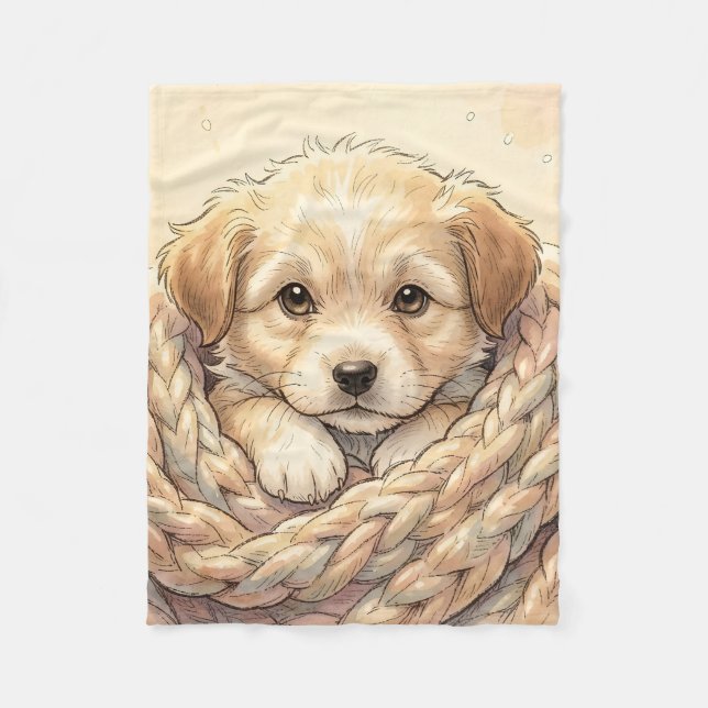 Polaire Joli chiot enveloppé dans une couverture tricotée (Devant)
