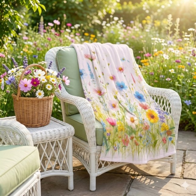 Polaire Jolie couverture en molleton Fleurs de fleurs sauv (Bask in garden calm floral throw, fresh blooms, and wicker charm invite a moment of peace.)