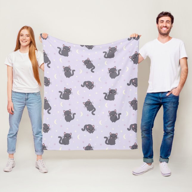 Polaire Jolie couverture en molleton gris chat violet (En situation)